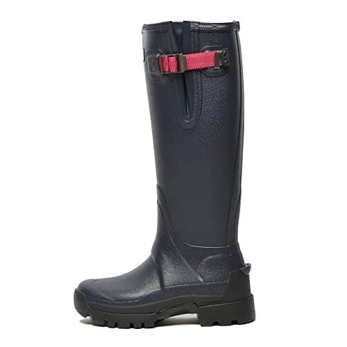 Image of Hunter Womens Balmoral Tec Sole Adjustable 3mm Neoprene Wellington Boots - Navy/Peppercorn Adults 4