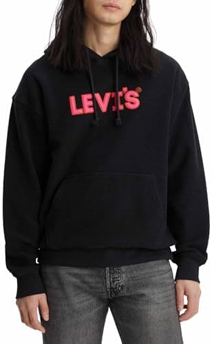 Image of Levi's Men's Relaxed Graphic Sweatshirt Hoodie, Headline Logo Po Caviar, M