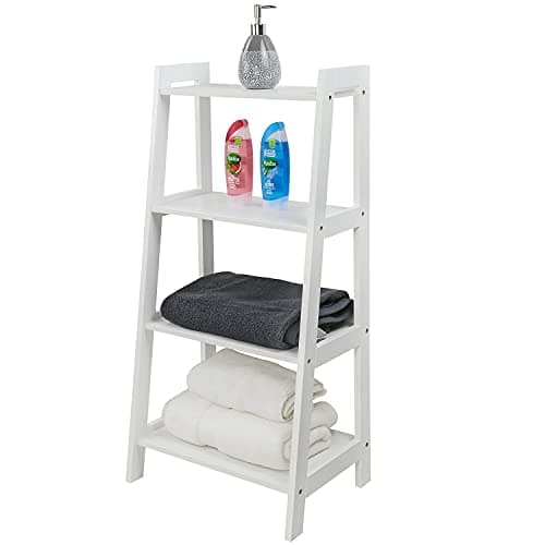 Image of Taylor & Brown White 4 Tier Ladder Shelf Wooden Storage Unit Rack Display Shelving Stand Free Standing Space Saving for Bathroom Living Room - H90cm x W43cm x D30cm