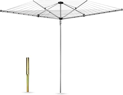 Image of HH Home Hut Heavy Duty Washing Line - 4 Arm Outdoor Clothes dryer 50M With Whirligig Feature Ideal Airer For Large Laundry Loads, With Ground Spike And Cover