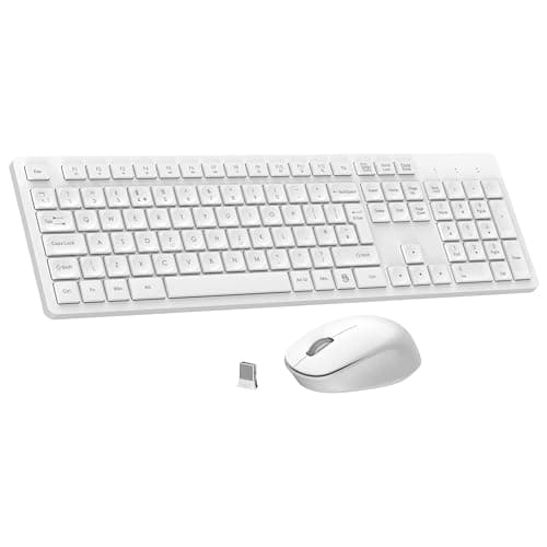 Image of LeadsaiL Wireless Keyboard and Mouse Set, 2.4GHz USB Computer Keyboards and Mouse Combo, Soft Touch, Full Size UK QWERTY Layout with 12 Multimedia Shortcuts for HP/Lenovo Laptop and Mac-White