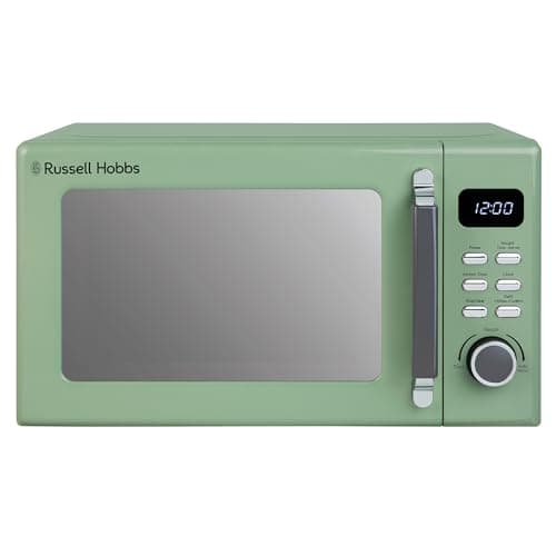 Image of Russell Hobbs Sage Green Digital Microwave STYLEVIA, 20 Litre 800W with 5 Power Levels, Mirror Finish, 8 Auto Cook Settings, Defrost & Reheat Function, Clock & Timer RHM2026SG