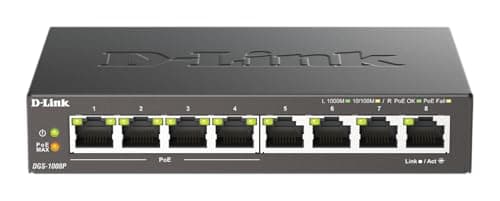 Image of D-Link DGS-1008P 8-Port Gigabit Unmanaged Desktop PoE Switch, 80W Power Budget, Metal, Fanless, Black