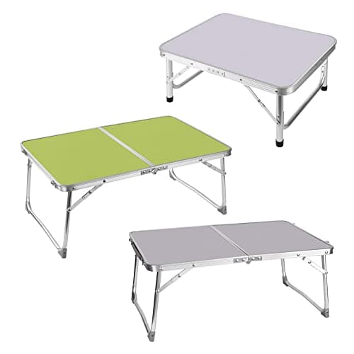 Image of Qimu Small Folding Table Lightweight Aluminium Folding Camping/Picnic/Travel Table, Laptop Bed Table,Portable Table for indoor/Outdoor Use(Green,60cm)