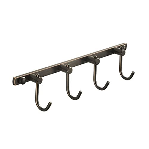 Image of WINCASE Bronze Towel Hooks, Bathroom Rail Hook Rack Wall Mounted, Antique Oil Rubbed Brass Cloth Coat Rack with 4 Hooks Kitchen Farmhouse