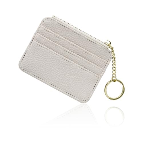 Image of AfitLulu Credit Card Holders for Women Men, Slim Card Wallet Thin Women Wallets with Keychain and 6 Card Slots, Card Holder Wallet Minimalist Bus Pass Holder with Zip Pocket for Coin (White)