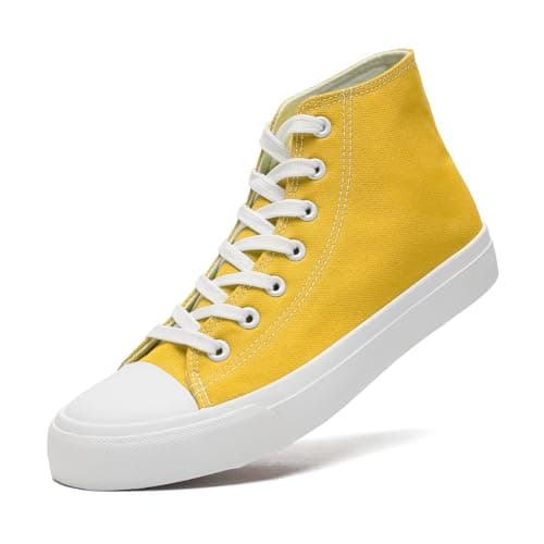 Image of sharllen Ladies Canvas Shoes Women,Unisex Mens High Top Trainers Women Lace up Pumps Plimsolls Casual Sneakers Canvas Plimsoles Flat Shoes(Yellow 265)