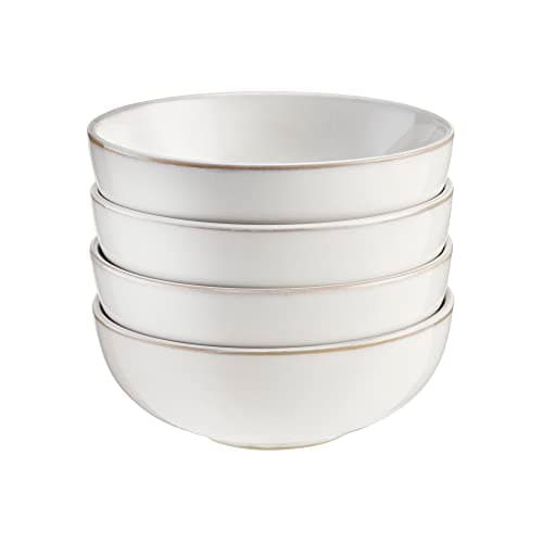 Image of Cooks Professional Set of 4 Nordic Cereal Bowls with Reactive Glaze | 16cm Large Modern Stylish Ceramic Stoneware Soup or Dessert Bowls | Microwave, Dishwasher, Oven & Freezer Safe Dinnerware | White