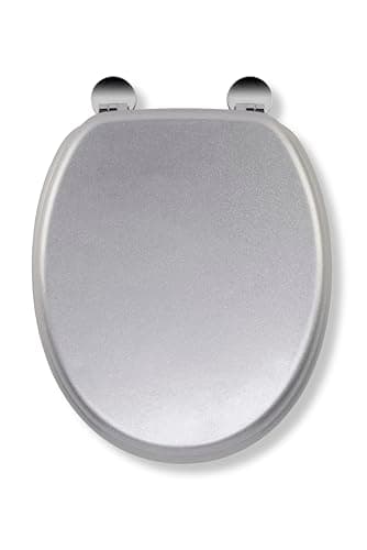 Image of Croydex Flexi-Fix Silver Quartz Toilet Seat - Adjustable Hinges with Top & Bottom Fixings Include and an Antibacterial Treated Surface, Heavy Duty Wooden Toilet Seat