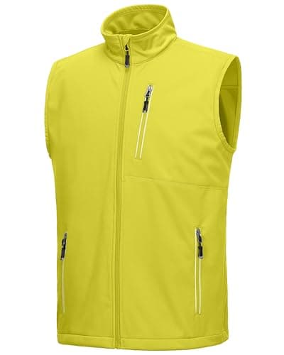 Image of 33,000ft Men's Lightweight Softshell Gilet, Windproof Waterproof Outerwear Vest Gilets Sleeveless Jacket for Cycling Running Hiking Golf Travel Lemon Green M