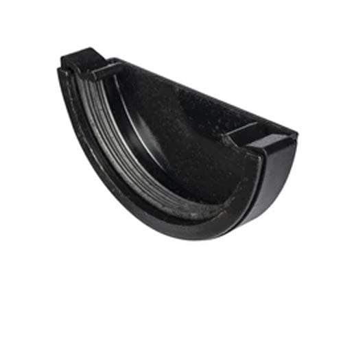 Image of Black Half 112mm Round Plastic UPVC Guttering 68mm Downpipes Rainwater Fittings (Stop end External)