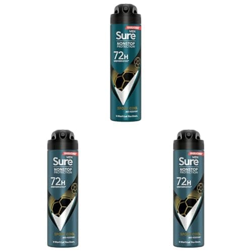 Image of Sure Men Sport Cool Nonstop Protection Anti-perspirant Deodorant Aerosol MotionSense technology anti-perspirant deodorant spray 72h protection against sweat and odour 150 ml (Pack of 3)