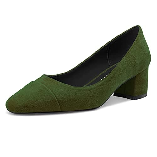 Image of Castamere Women Chunky Block Mid Heel Cap Toe Slip-on Pumps Court Shoe Basic Classic Dress 5 CM Heels Dark Green 9 UK