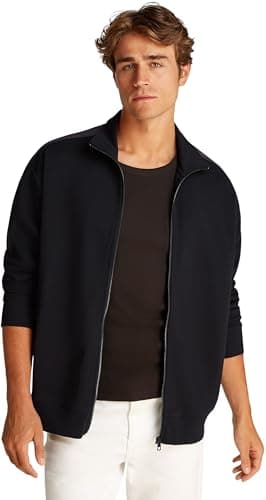 Image of Calvin Klein Men’s Tape Zip Through Sweatshirt with Logo, Black (Ck Black), L