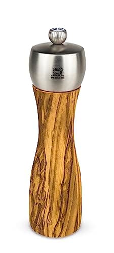 Image of Peugeot - Fidji Manual Salt Mill - Adjustable Grinder - Olive Wood & Stainless Steel, 20 cm