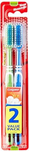 Image of Colgate Double Action Toothbrush Twin Pack – Medium Bristles, Deep Cleaning Toothbrushes for Plaque Removal & Fresh Breath