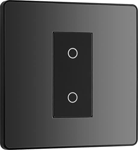 Image of BG Electrical Single Master/Primary Touch Dimmer Wall Light Switch, 2-Way, Trailing Edge, Screwless Front Plate, Evolve, Black Chrome, 200W, PCDBCTDM1B