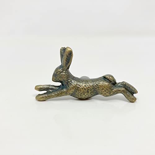 Image of Antique Brass Animal Inspired Rabbit Design Knobs - Iron Drawer, Vanity, Wardrobe, Door, Cabinet & Cupboard Knobs - Bronze for Dressers, Chests, Children’s Bedrooms - Handcrafted
