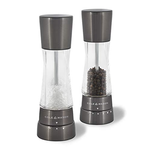 Image of Cole & Mason Derwent Gunmetal Salt and Pepper Mills, Adjustable Grind Settings, Gourmet Precision+, Stainless Steel/Acrylic, 190 mm, Gift Set, Includes 2 x Salt and Pepper Grinders