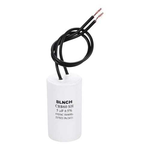 Image of sourcing map CBB60 Running Capacitor, 5uF 450V 2 Wire Electric Air Compressor Motor Run Starting Capacitor for Washing Machine, Refrigerator, Air Conditioner, White