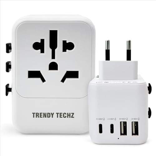 Image of Trendy Techz Universal Travel Adapter Worldwide with 2 USB C and 2 USB A Ports, Universal Plug Adaptor UK to World, International Adapter for EU, USA, UK, Australia, Thailand.Not a Voltage Converter.