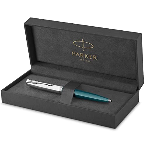 Image of Parker 51 Ballpoint Pen | Teal Blue Barrel with Chrome Trim | Medium Point with Black Ink Refill | Gift Box