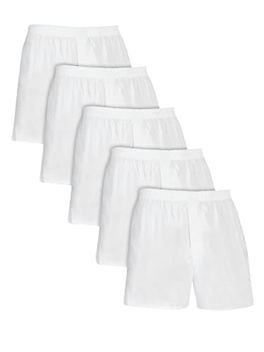 Image of Fruit of the Loom Men's Woven Boxer Multipack Underwear, Woven - 5 Pack White, XL UK