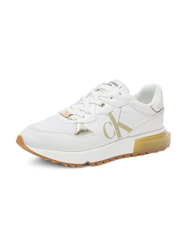 Image of Calvin Klein Women's Magalee Sneaker, White/Gold 142, 5 UK