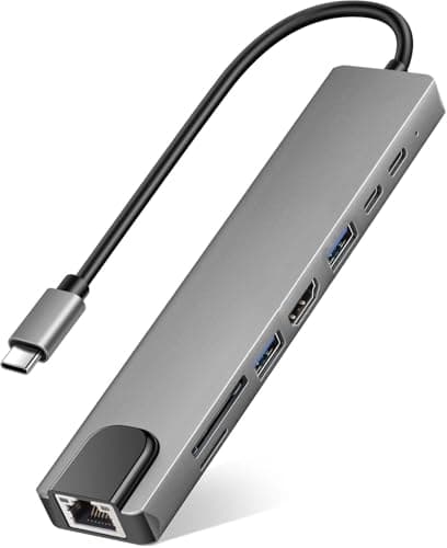 Image of USB C Hub, 8-in-1 Laptop Docking Station with 100W PD, 4K HDMI,Ethernet, USB-A 3.0/2.0 Ports,SD/TF Card Reader, USB C Docking Station Multiport Adapter for Lenovo,Surface,MacBook Laptops