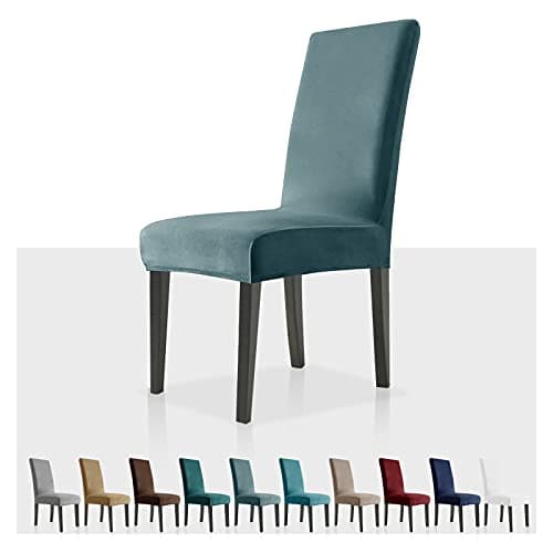 Image of MAXIJIN Stretch Velvet Chair Covers for Dining Chairs Set of 2 Removable Velour Dining Chair Covers Plush Chair Slip Covers for Dining Room,Hotel,Kitchen,Ceremony (Stone Blue, 2)