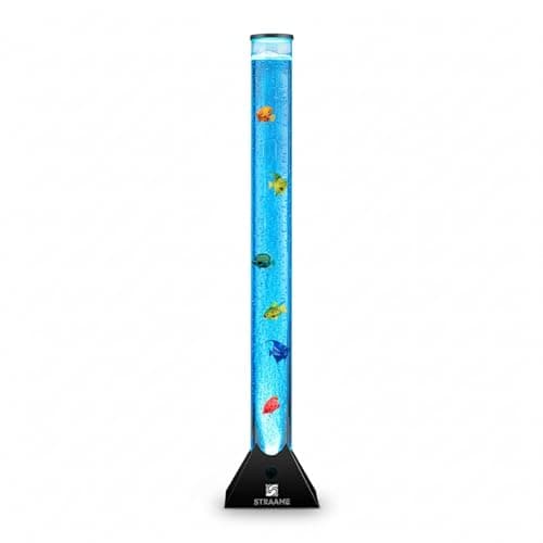 Image of Straame 90cm Bubble Fish Lamp, Colour Changing LED Light, Sensory Room Decor & Mood Lamp, Includes Artificial Tropical Fish, Adjustable Bubble Tube, Plug-in Power, Black Base