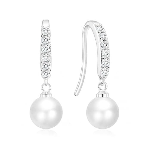 Image of Philip Jones Silver Plated Pearl Drop Earrings Created with Zircondia® Crystals