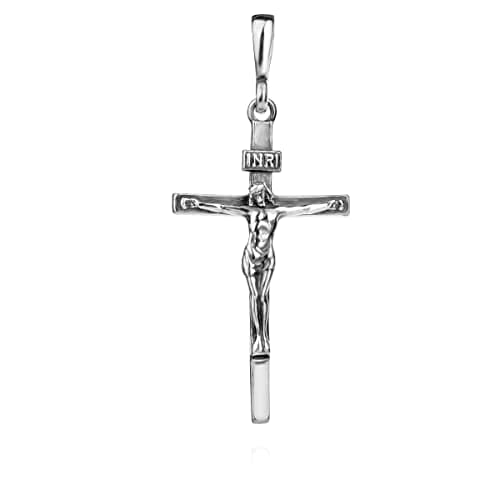 Image of Cross Sterling Silver 925 Solid Pendant INRI Crucifix Jesus Christ Religious Unisex Jewelry