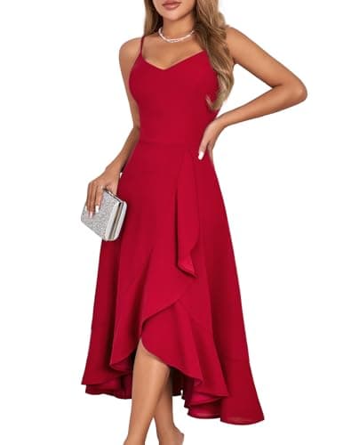 Image of DRESSTELLS Valentines Day Dresses, Spring Formal Wedding Guest Cocktail Party Aline Evening Prom 1950s Casual Midi Dress for Teens Red M