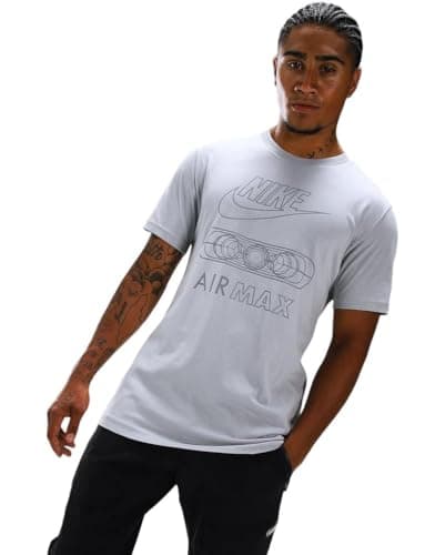 Image of NIKE Men’s NSW Air Max T-Shirt, Regular Fit, 100% Cotton, Pull On, Crew Neck, Short Sleeve, Grey - (Large)