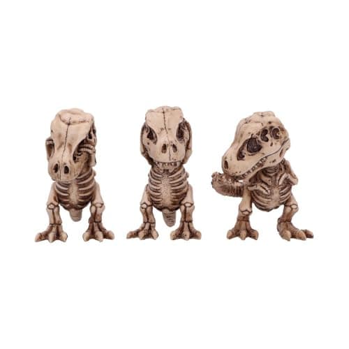 Image of Nemesis Now Three Wise See No Evil Hear No Evil Speak No Evil Figurines, Adorable Hand-Painted Resin Collectibles and Gift - Tyrannasaurus Rex Skeletons