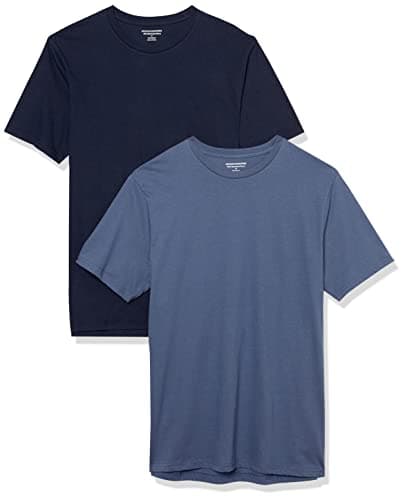 Image of Amazon Essentials Men's T-Shirt Slim-Fit Short-Sleeve Crewneck, Pack of 2, Dark Blue/Navy, L