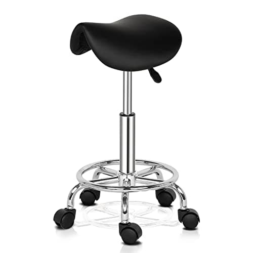 Image of Bonnlo Adjustable Saddle Salon Stool Hydraulic Gas Lift Chair, Swivel Rolling Wheels & Ergonomic, for Hairdressing Manicure Tattoo SPA Beauty Therapy Bar Studio, Black