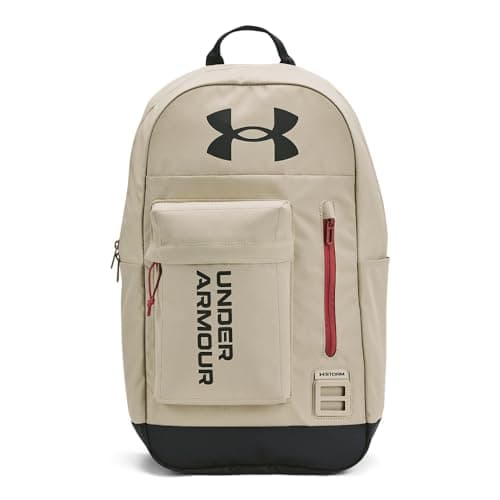 Image of Under Armour Unisex's Halftime Backpack, (289) Khaki Base/Sedona Red/Anthracite, One Size