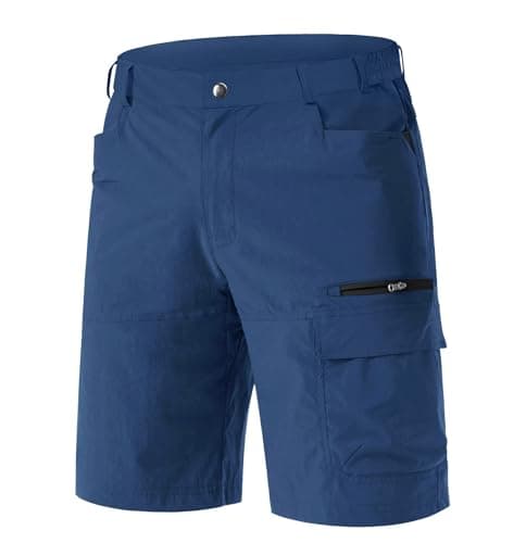 Image of EKLENTSON Shorts for Men Quick Dry Cargo Shorts Outdoor Elastic Waist Lightweight Hiking Shorts Multi Pockets Sports Shorts with Zip Pockets Blue,34