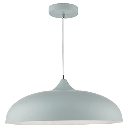 Image of Matt Soft Grey Metal Vintage Shallow Curved Dome Pendant Ceiling Light | 45cm Diameter | Braided White Cable | Chrome Accent | 1 x ES E27 Lamp Bulb Required | 240 Volts | Bedroom - Lounge - Kitchen