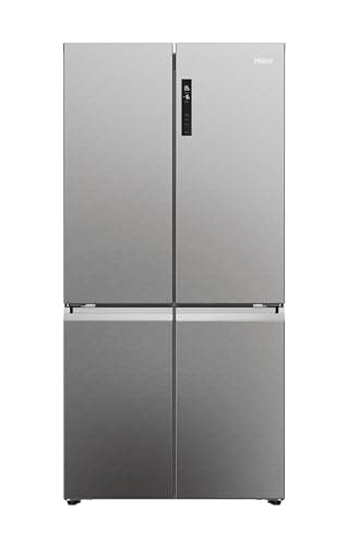 Image of Haier Cube 90 Series 5 Freestanding American Fridge Freezer, 4 Doors, Total No Frost, E Class, Air Surround, T-ABT Antibacterial System, 528L Total Capacity, Platinum Inox, 91x65x190 cm - HCR5919ENMP