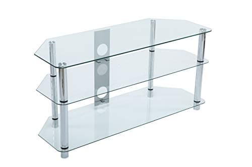 Image of MMT Clear Glass TV Stand 105cm 3 Shelves for 32" - 50" TV's - 105cm Long Universal Glass Table Unit