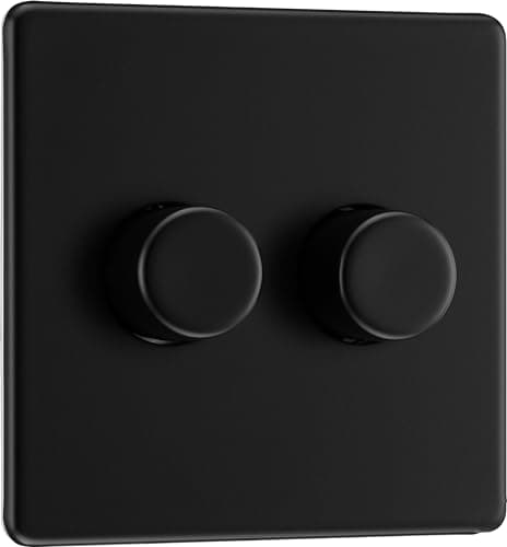 Image of BG Electrical Intelligent Double Wall Dimmer Switch, 2 Way, Screwless Front Plate, Premium Flatplate, Matt Black, 200W, FFB82
