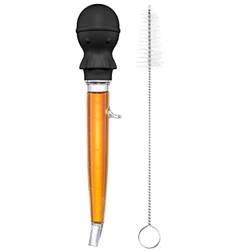 Image of U-Taste 1.5oz Angled Turkey Baster: 109℃ Heat Resistant Food Grade Tritan Silicone Meat Pipette with Large Octopus Bulb and Cleaning Brush for Cooking Roasting Basting Chicken Beef Meat (Black)