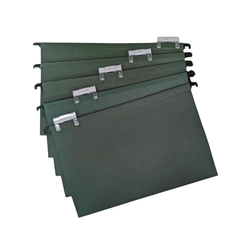 Image of Cathedral Products A4+ (Foolscap) Green Manilla Suspension Files with Clip on Index Tabs and Inserts - Pack of 10