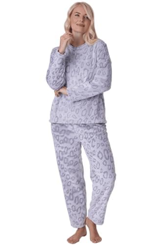 Image of Camille Women's 2 Piece Super Soft Pyjama Set - Warm, Thick Fleece Full Length PJs, Top & Bottoms | Long Sleeves, Front Pocket & Elastic Waist | Comfy, Fluffy Loungewear for Women | 14-16 Grey