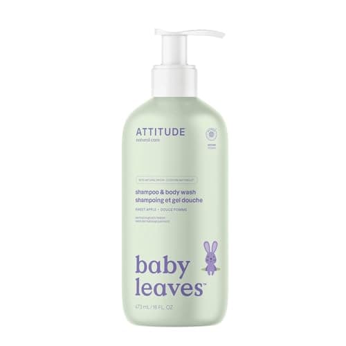 Image of ATTITUDE 2in1 Hair Shampoo and Body Wash for Baby, Plant and Mineral-Based Gentle Formula, EWG Verified, Vegan Baby Products, Sweet Apple, 473 mL