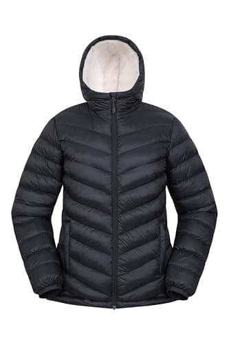 Image of Mountain Warehouse Seasons Womens Fur Lined Padded Jacket - Fleece Lined & Lightweight Puffer Coat with Central Zip - Best for Autumn Winter, Outdoors & Travelling Black Women's Size 14