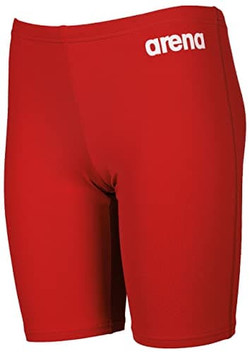 Image of ARENA Solid Team Junior Swimming Swimsuit for Kids, Fast-Drying Racing Jammer Swimsuit, MaxLife Fabric with Maximum Chlorine Resistance and UV 50+ Protection Red-White